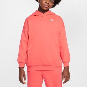 Nike Sportswear Club Fleece Big Kids Oversized Pullover Hoodie Orange Neon XS